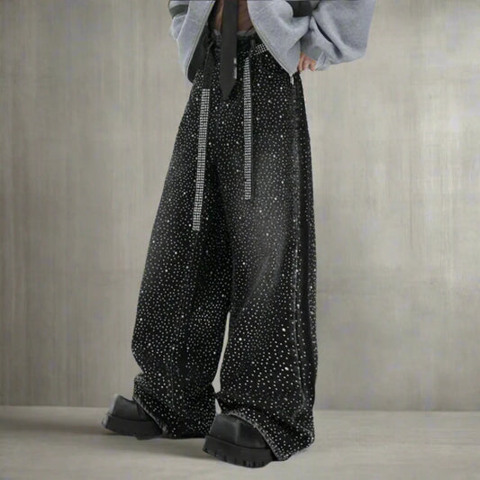 Men's Wash Crystal Rhinestone Flare Jeans