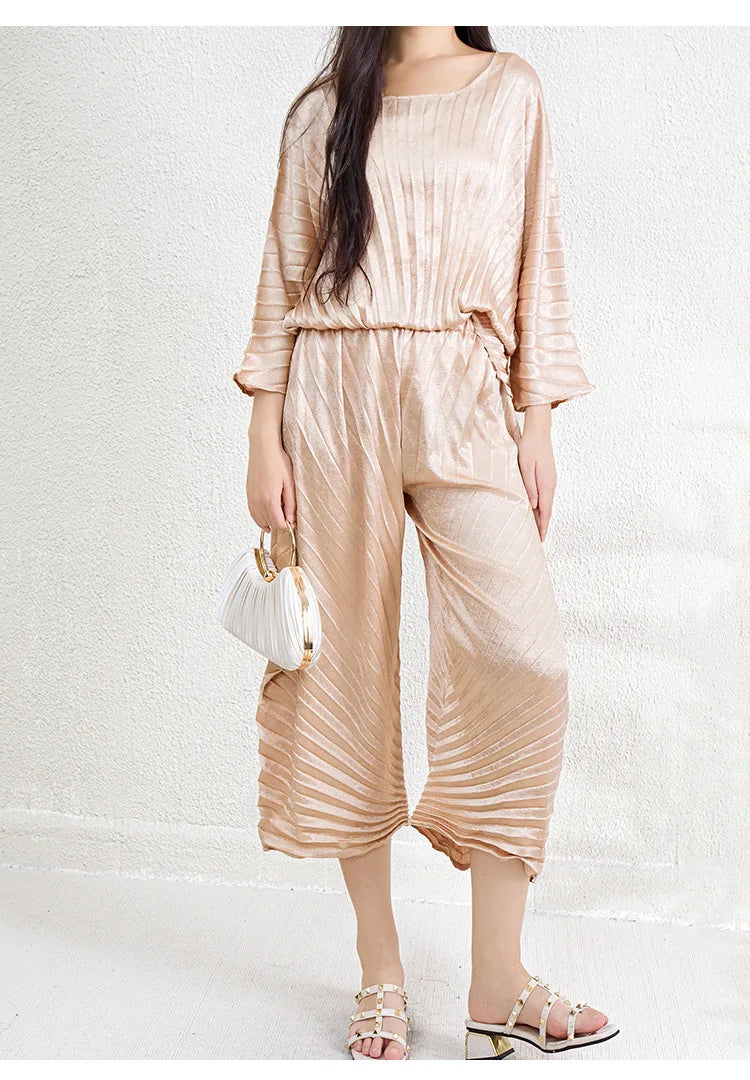 Women's Wide Leg Pleated Two-Piece Set