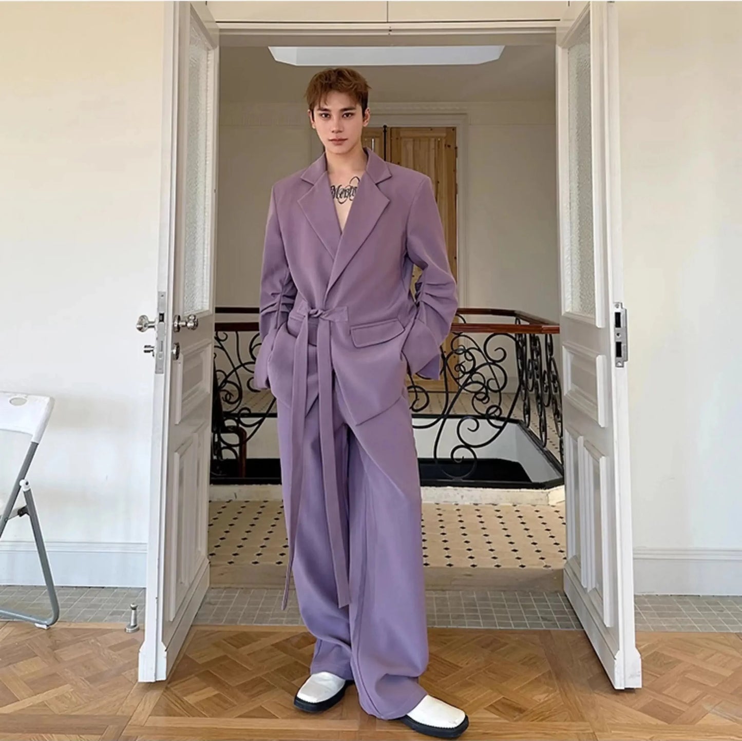 Men's Wrap Blazer & Trousers Baggy Suit Set