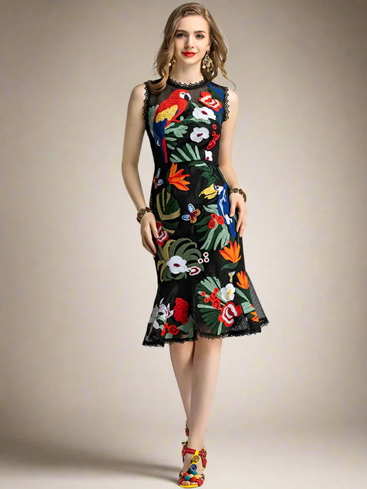 Floral Embroidered Sleeveless Dress