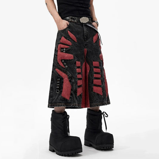 Men's Wide-leg Raw Denim Shorts