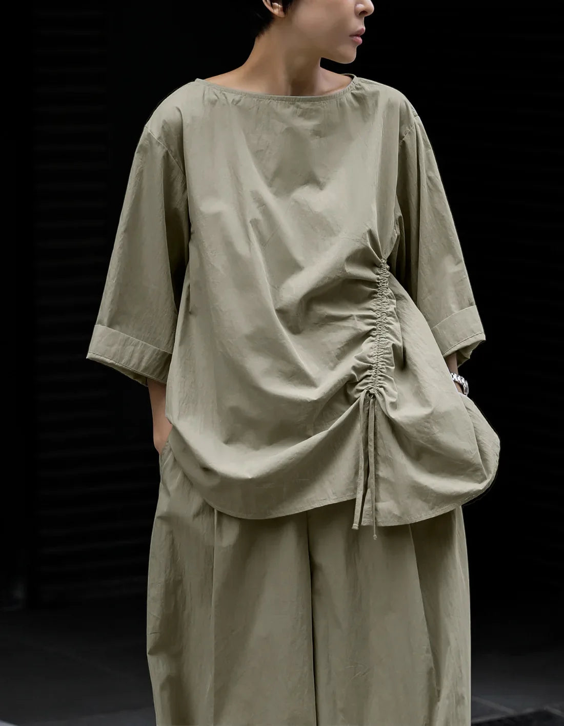Japanese Cotton Top with Asymmetrical Ruching