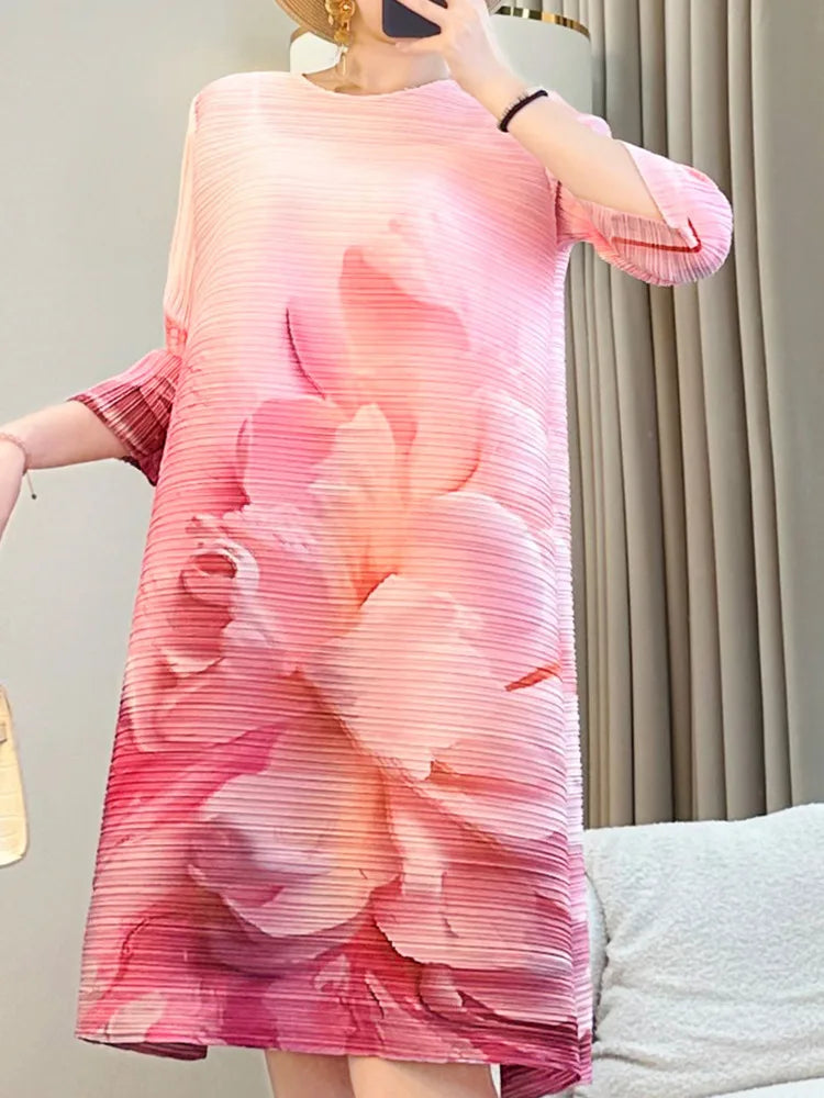 Luxury Pleated Floral Midi Dress