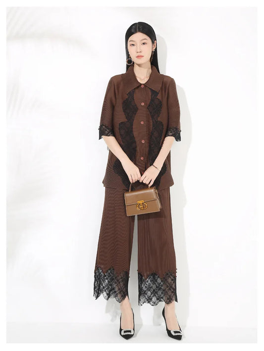 Luxury Petite Pleated Lace Pant Set
