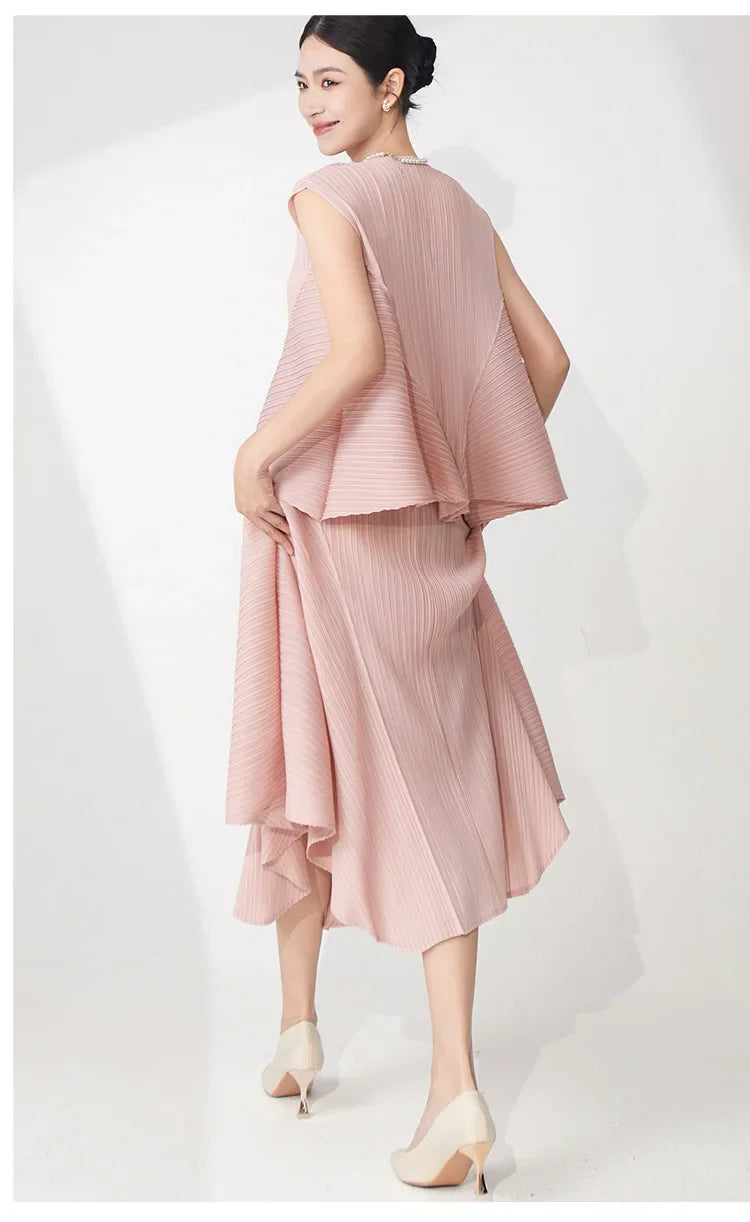 Pleated Sleeveless Top & Skirt Set