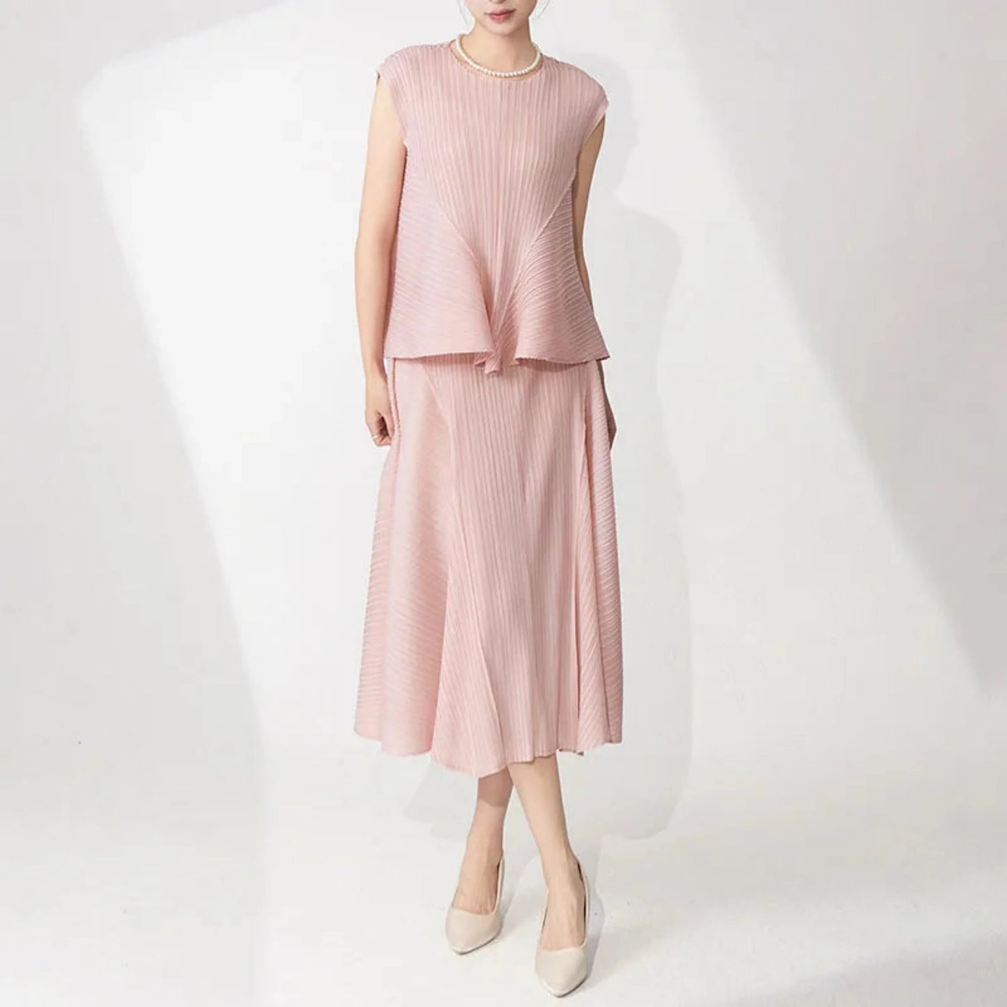 Pleated Sleeveless Top & Skirt Set