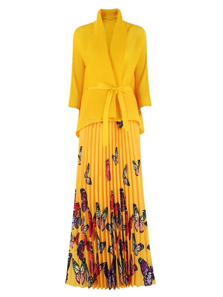 Women's Butterfly Pleated Modest Top & Flowy Skirt