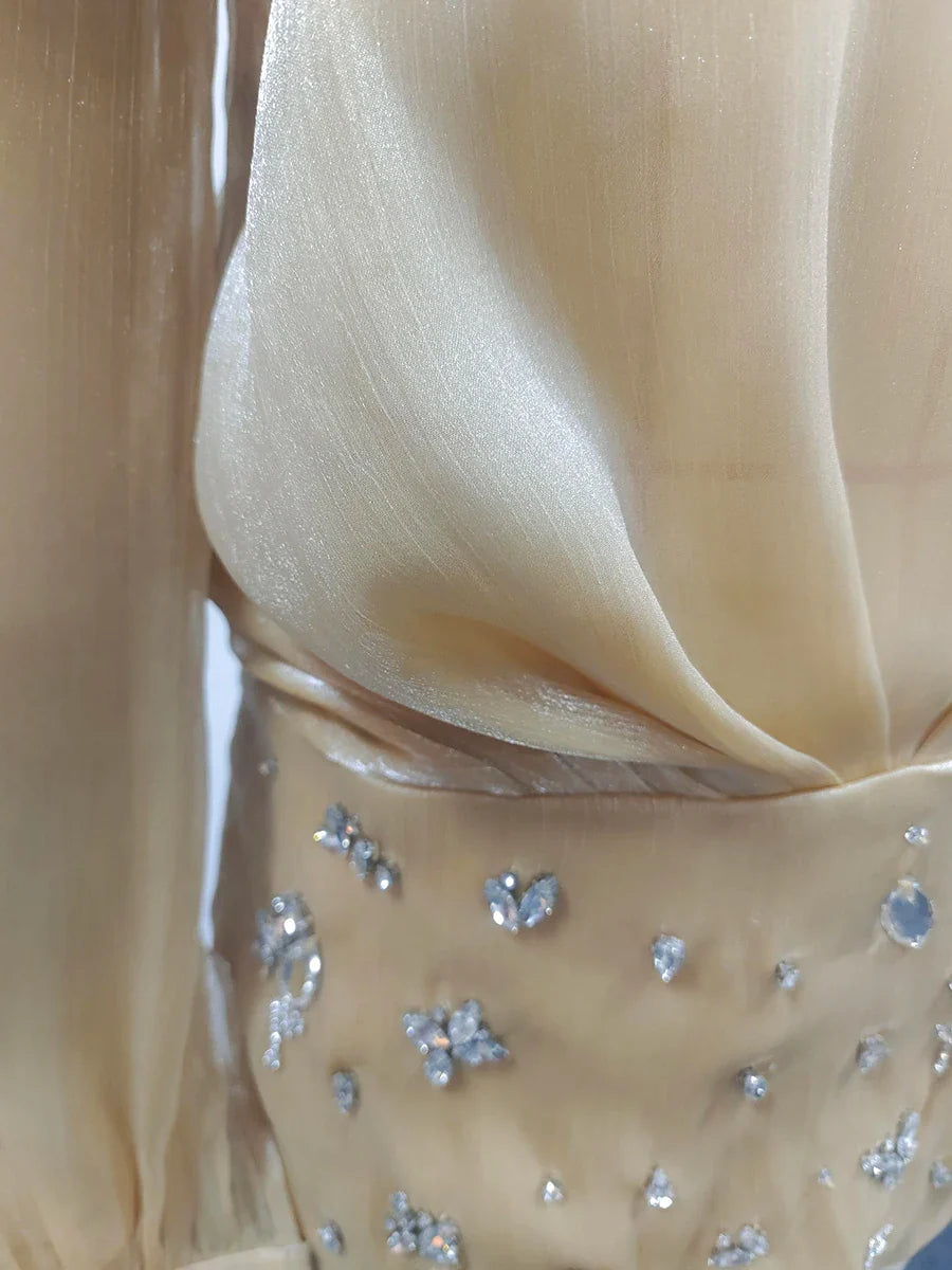 Sheer Mini Dress - Crystals & Off Shoulder