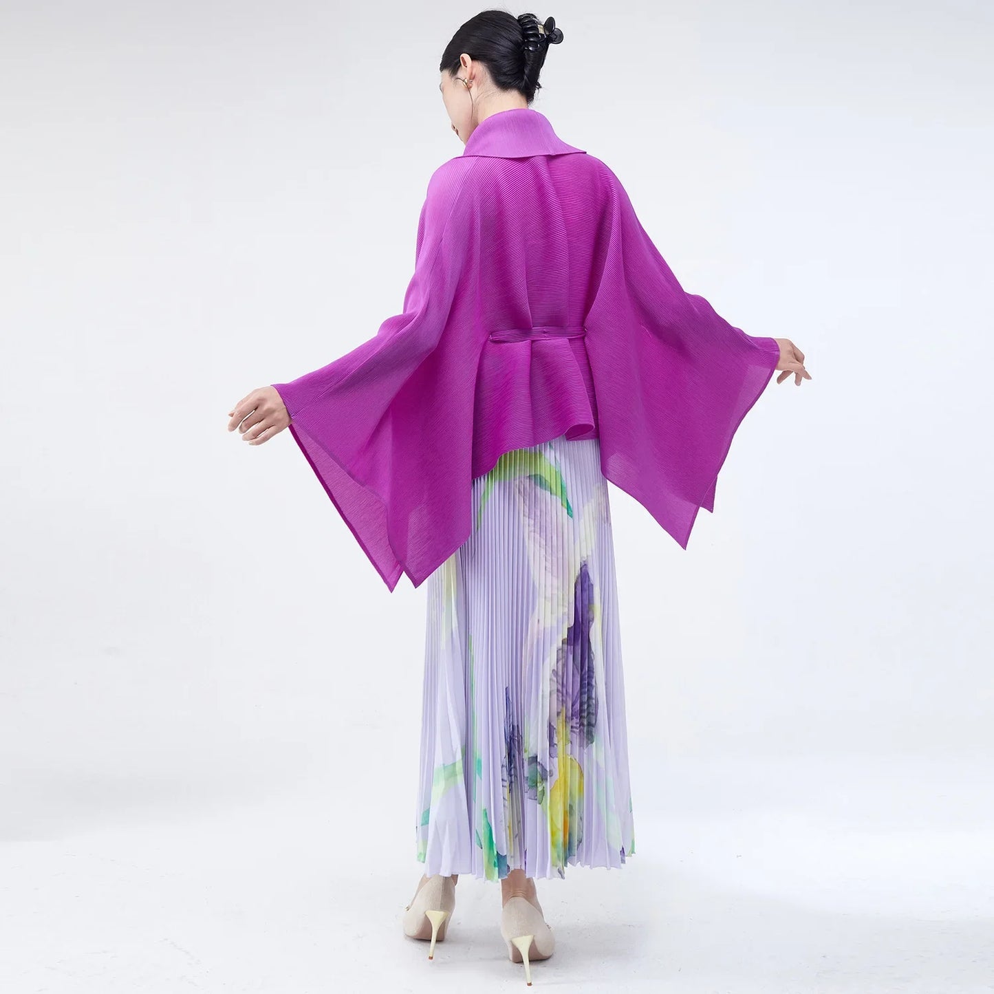 Pleated Plisse Skirt Set - Floral Outfit