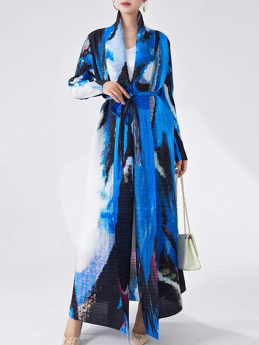 Luxe Truly Pleated Windbreaker - Blue Long Robe Coat