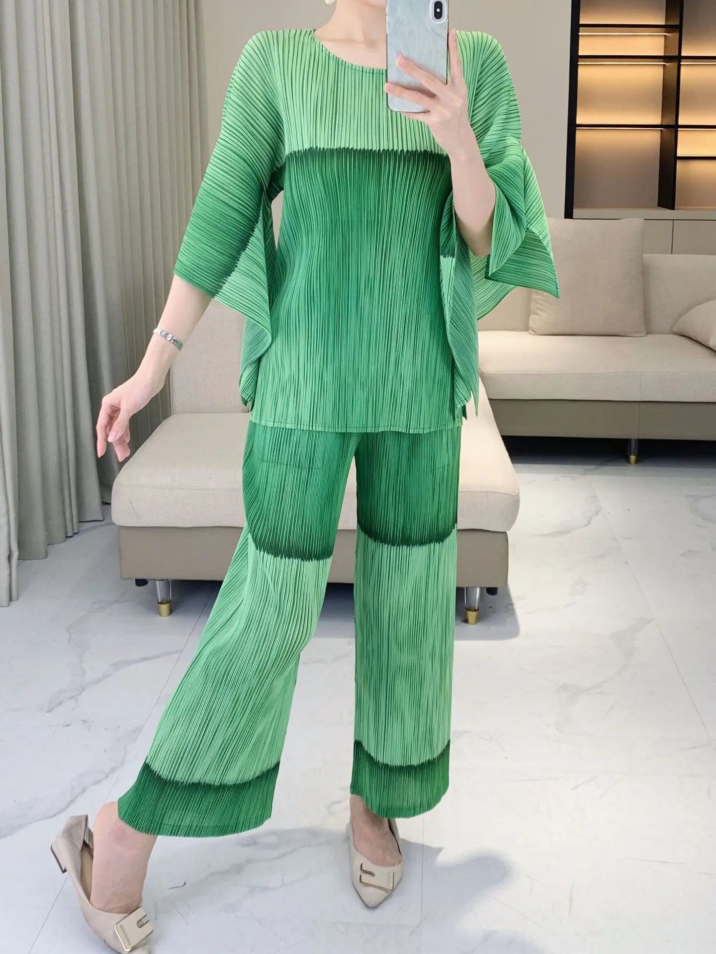 Luxe Japanese Pleats Pull-On Pants & Top Co-Ord Set