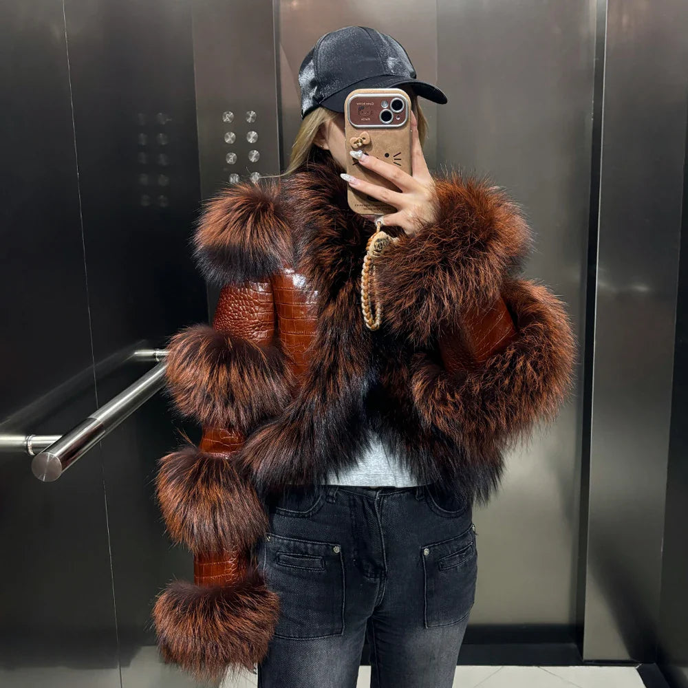 Leather Jacket with Fur Sleeves