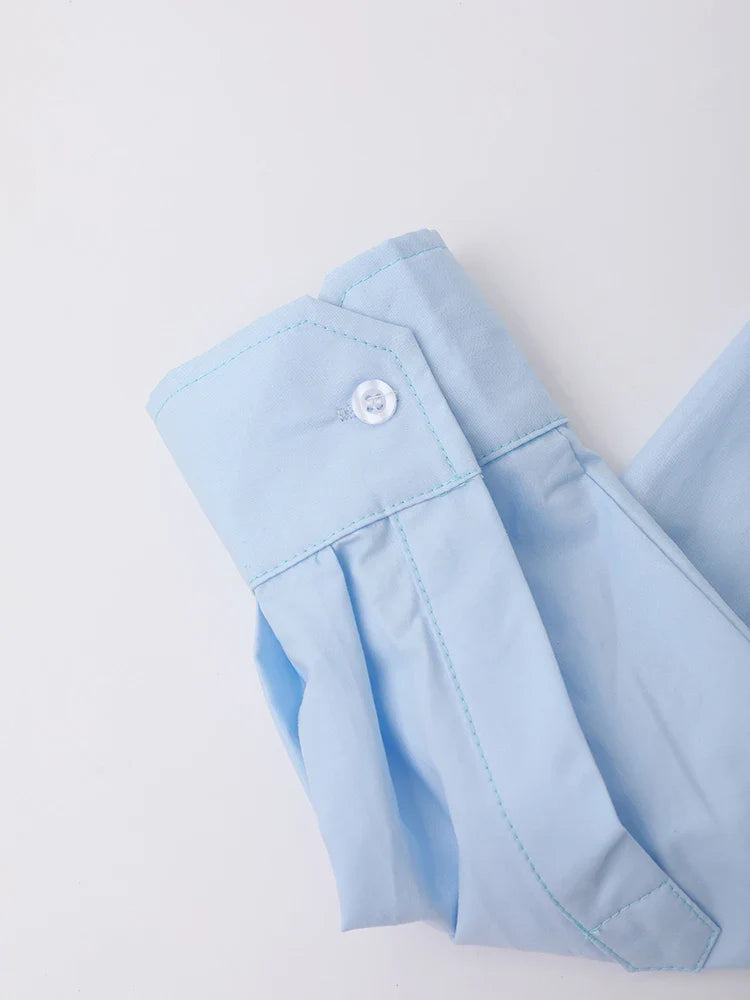 Women's Blue Wrap Blouse with Long Sleeves | Effortless Luxe