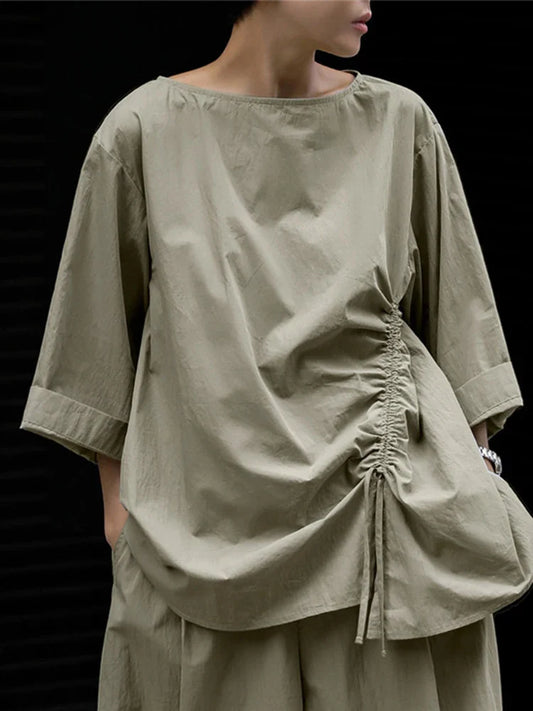 Japanese Cotton Top with Asymmetrical Ruching