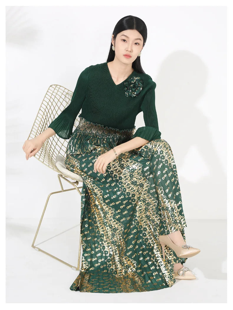 Women's Formal Pleated Wide Leg Pantsuits