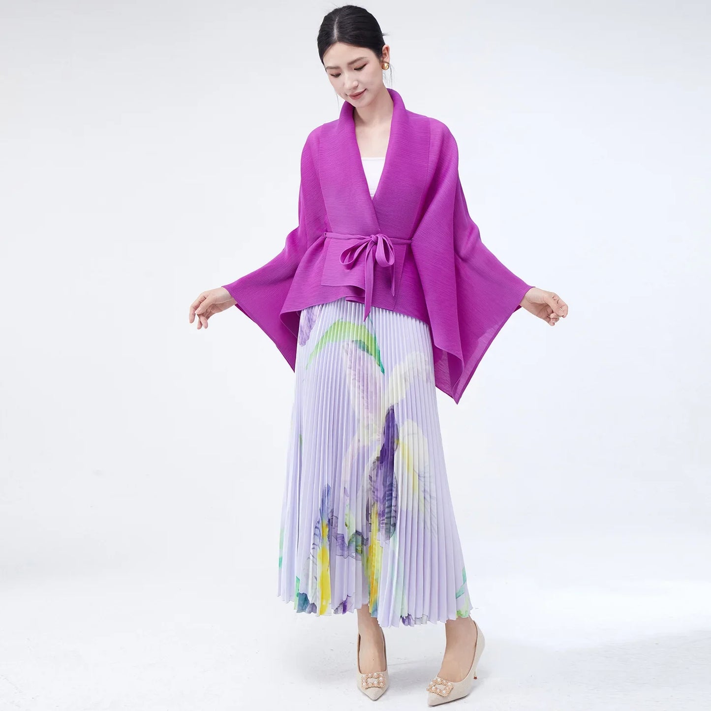 Pleated Plisse Skirt Set - Floral Outfit