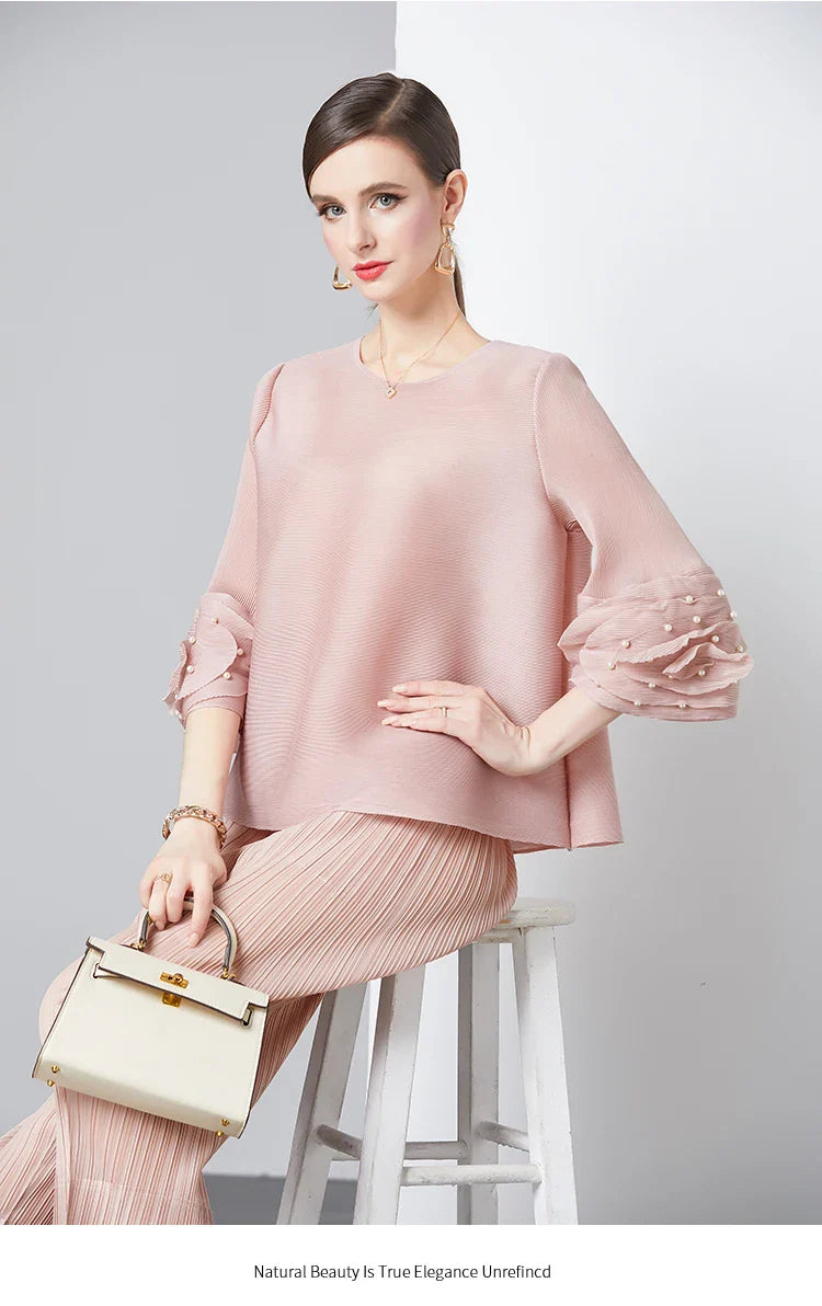 Women's Plissé Top & Cropped Pant Set