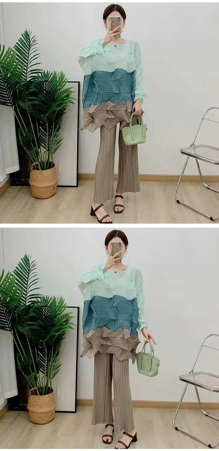 Luxury Origami Pleated Top & Trousers