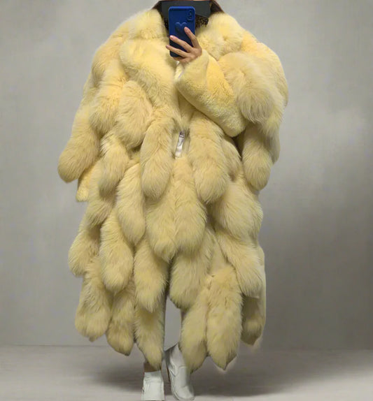 Genuine Fox Fur Tail Long Coat