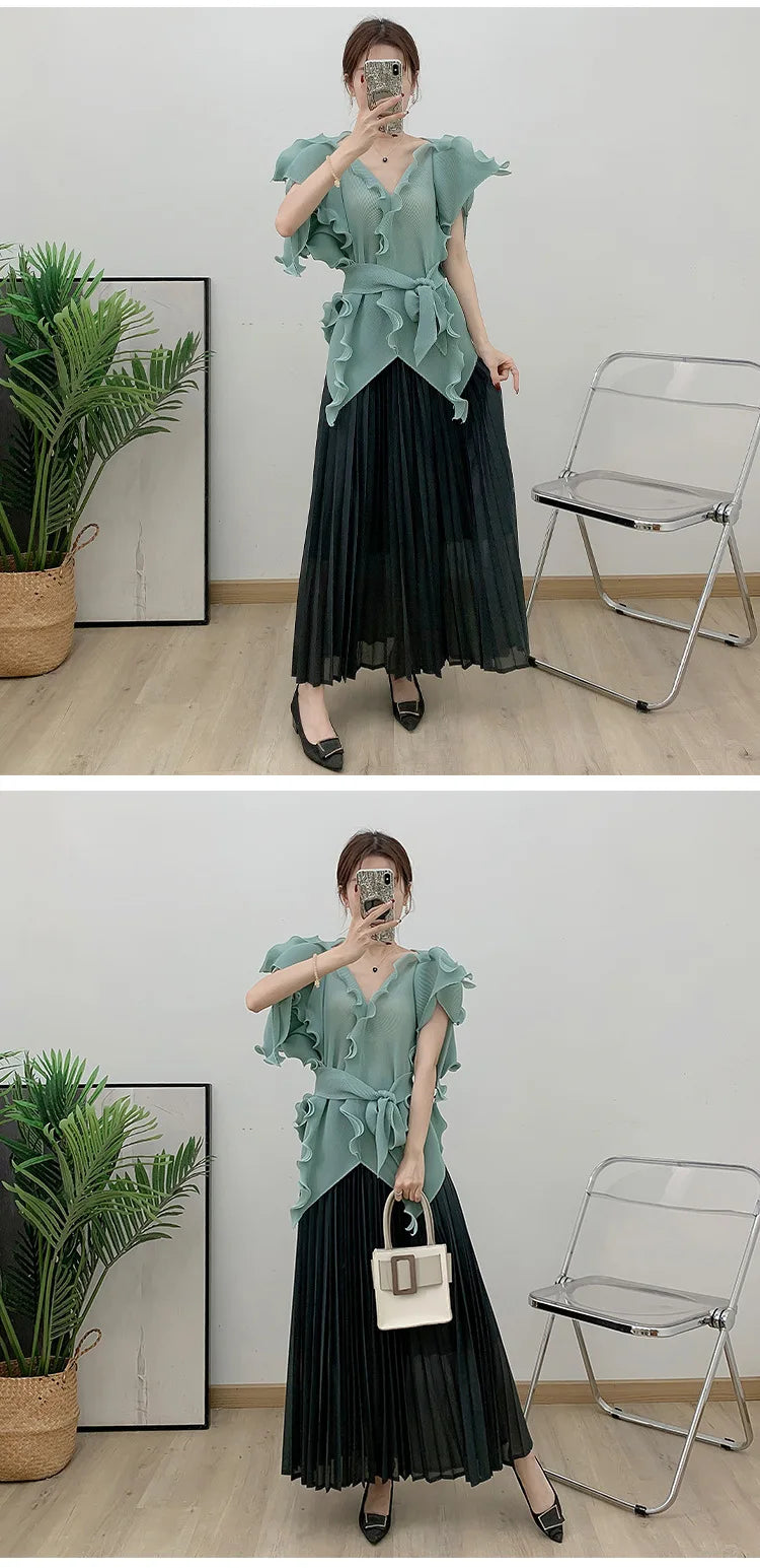 Truly Pleated Top & Maxi Skirt 2-Piece Set