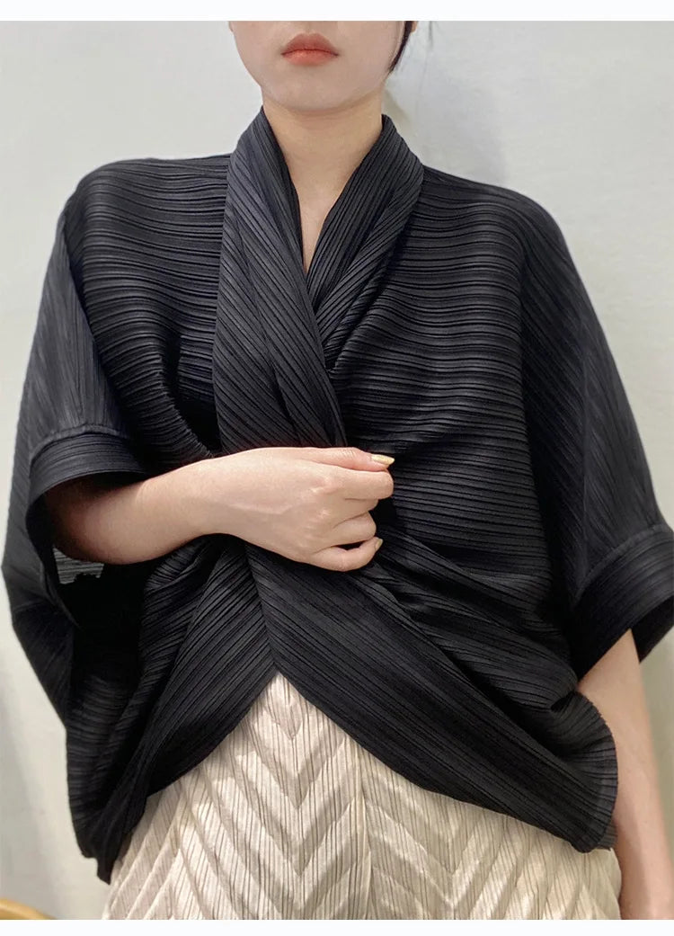 Japanese Inspired Pleated Top - Overlap Drape