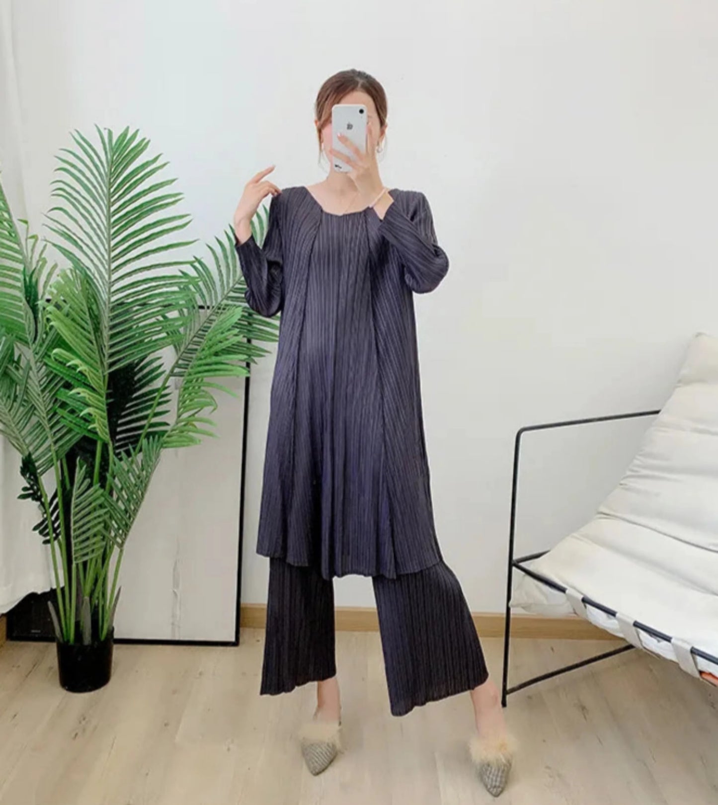 Luxury Oversized Pull-On Pleated Pants & Top Set