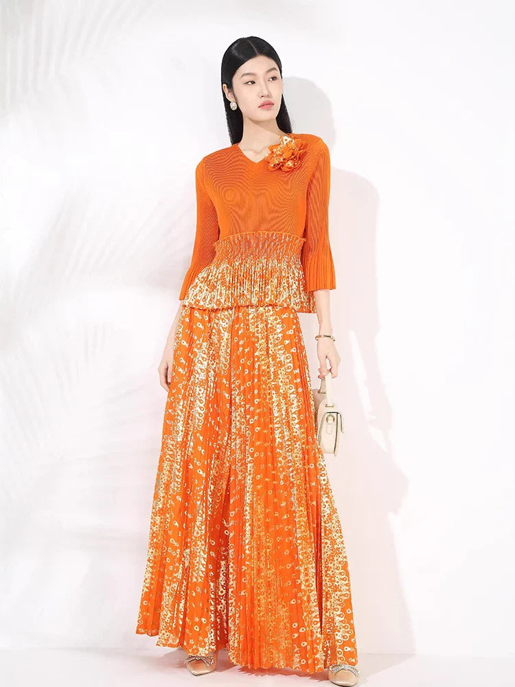 Women's Formal Pleated Wide Leg Pantsuits