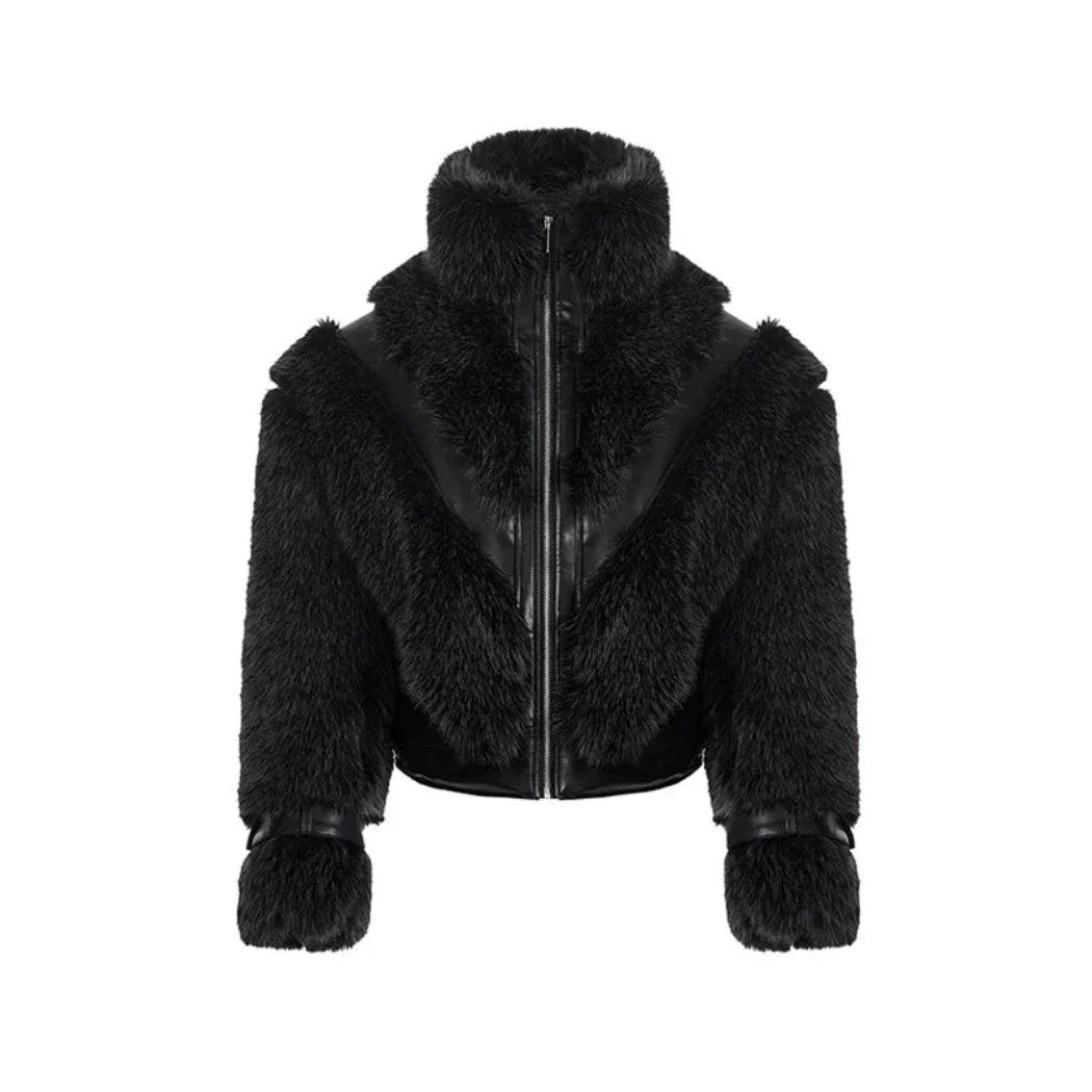 Men's Cropped Faux Leather & Fur Bomber Jacket