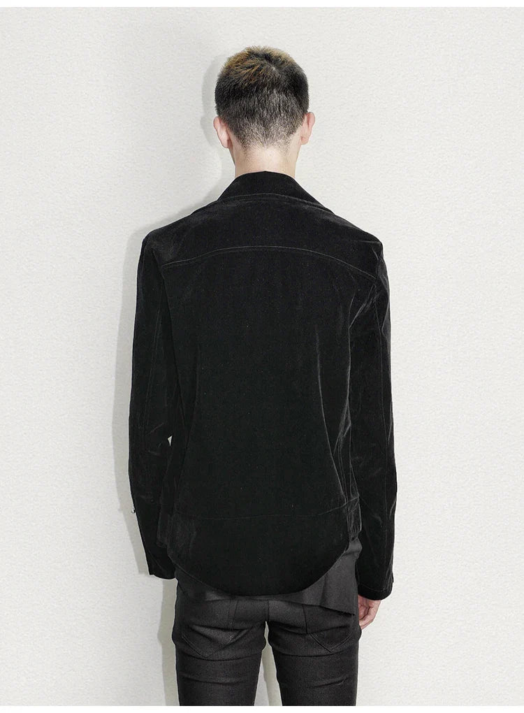 Men's Stylish Velvet Moto Jacket ââ‚?Refined Elegance