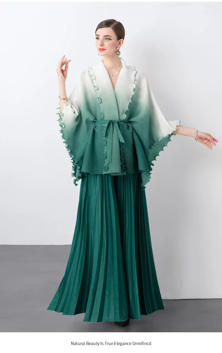 Plissé Pleated Long Skirt With Capelet Top