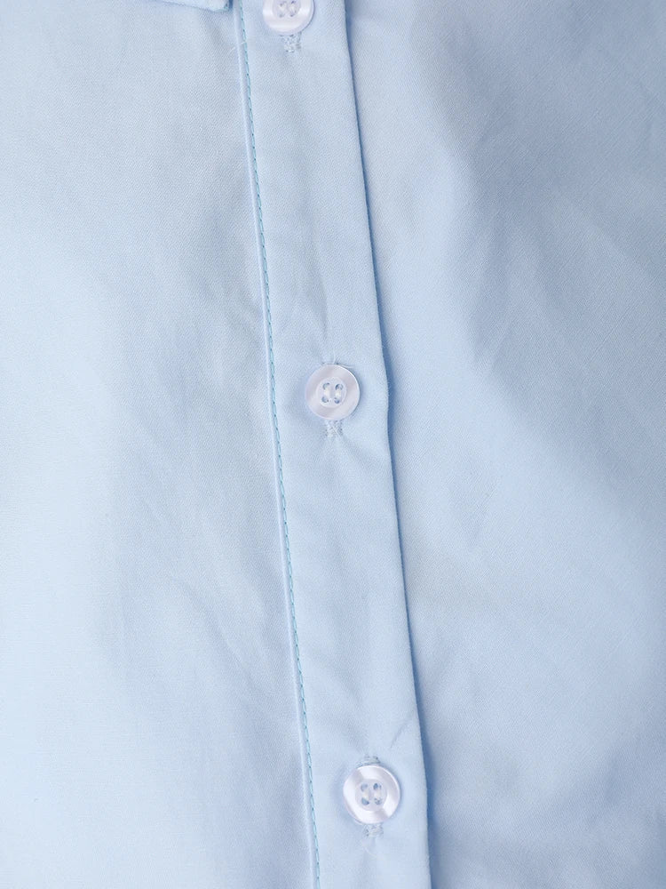 Women's Blue Wrap Blouse with Long Sleeves | Effortless Luxe