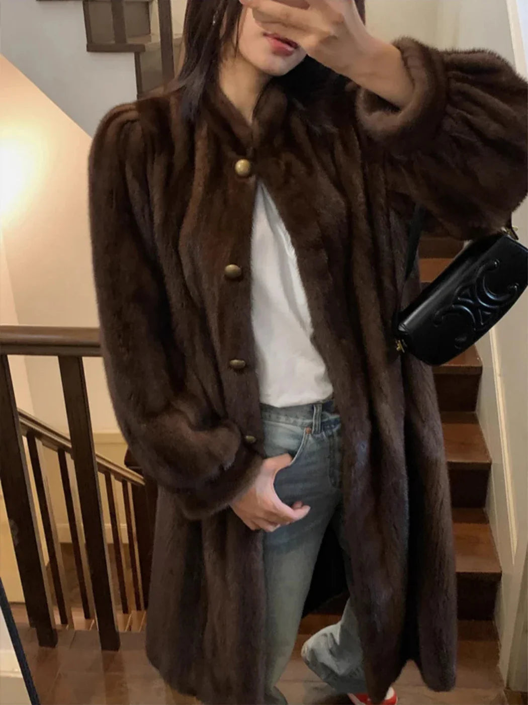 Women's Faux Mink Long Coat