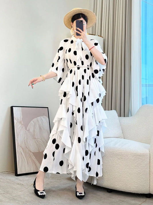Luxury Ruffle Pleated Midi Dress