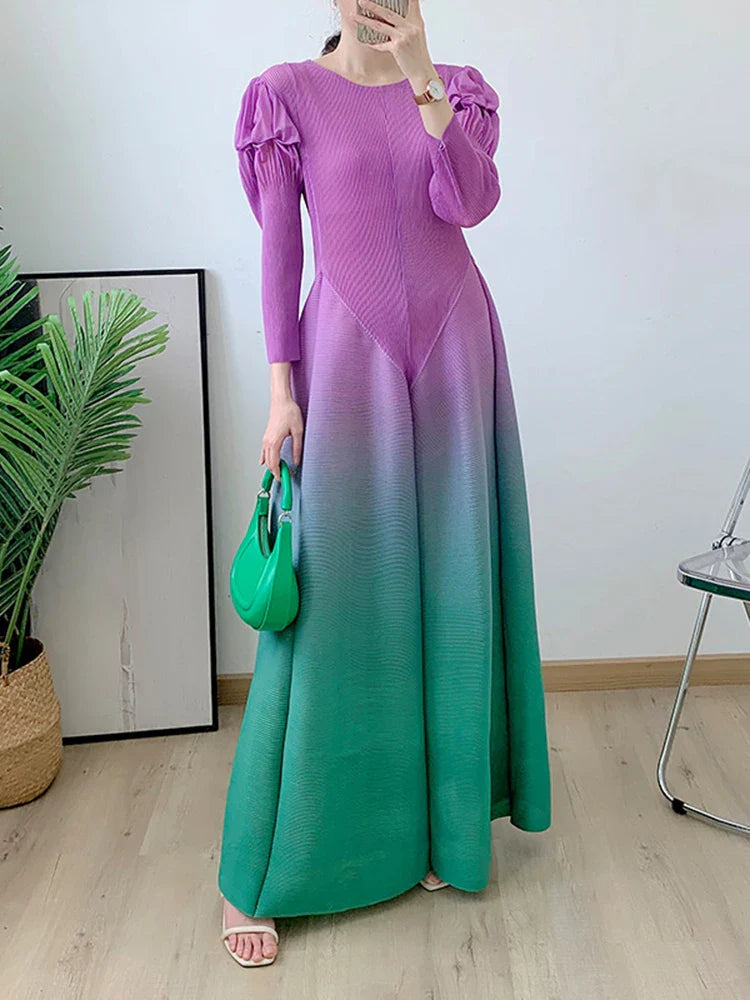 Women's Petite Long Sleeve Pleated Midi Dress