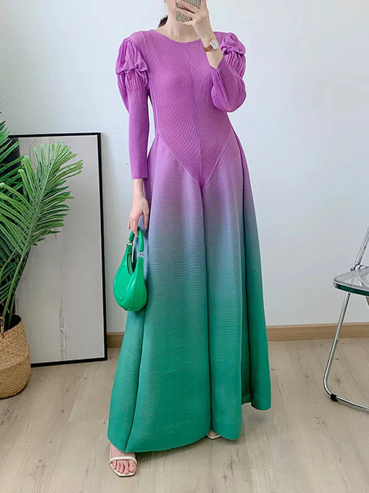 Women's Petite Long Sleeve Pleated Midi Dress