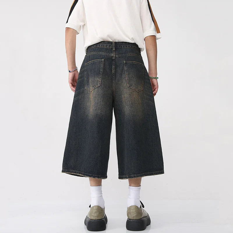 Men's Trendy Wide Leg Denim Long Shorts