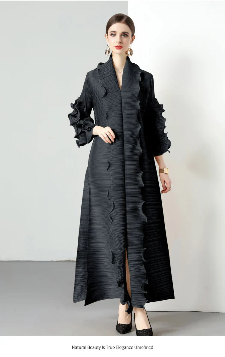 Women's Loose Fit Pleated Long Coat â€?Elegant Outerwear