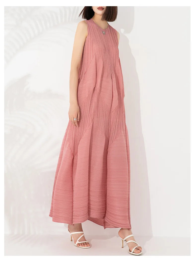 Japanese Pleated Midi Dress - Sleeveless