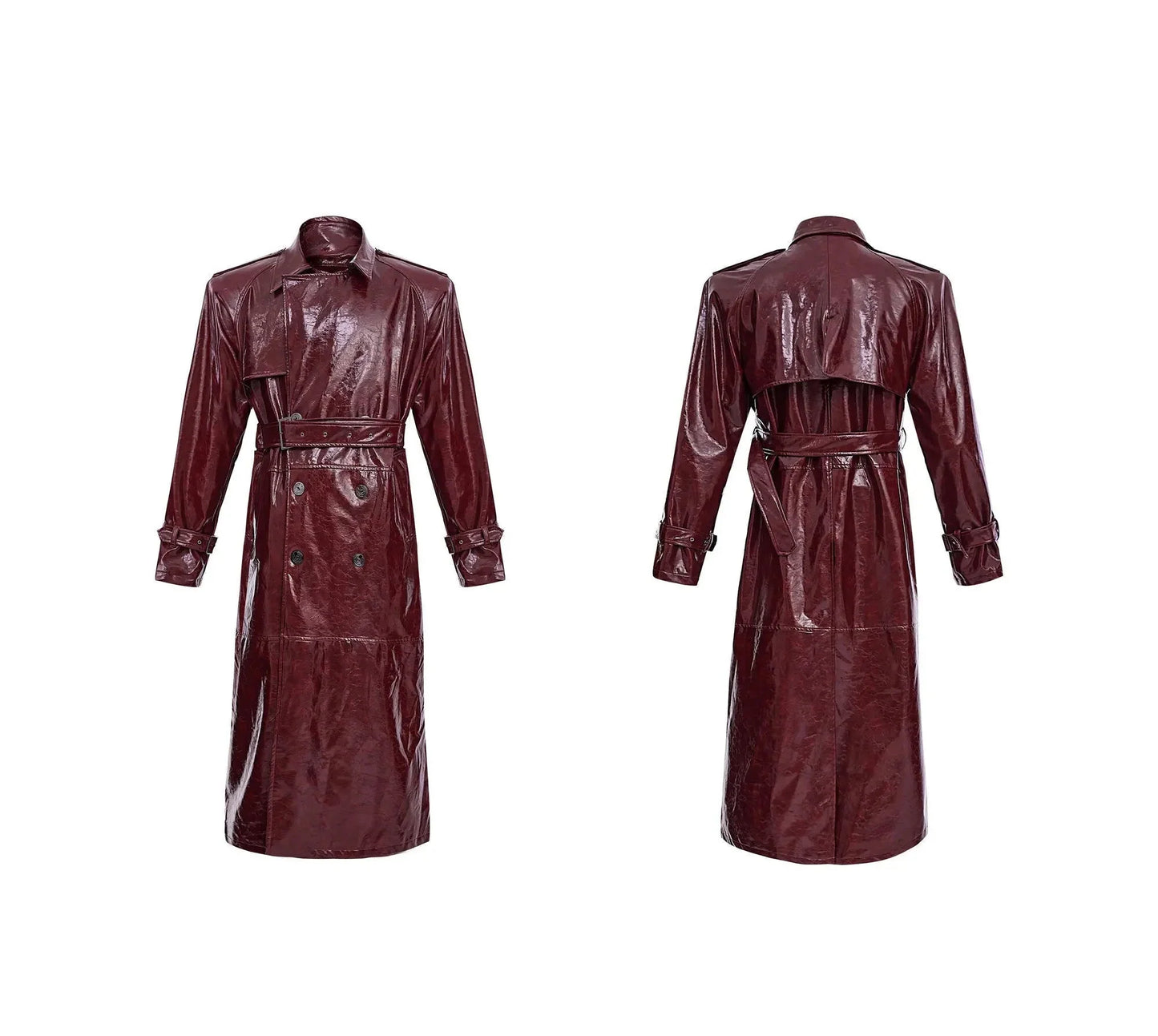 Men's Extra Long Patent Faux Leather Trench Coat