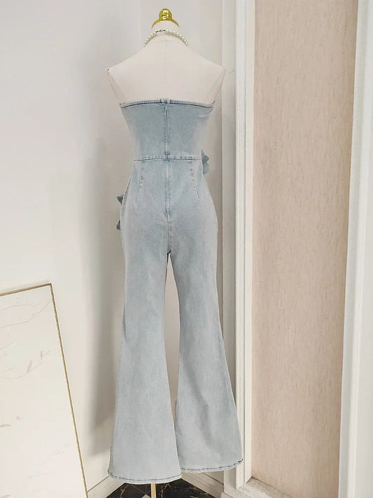 Women's Luxury Denim Floral Jumpsuit