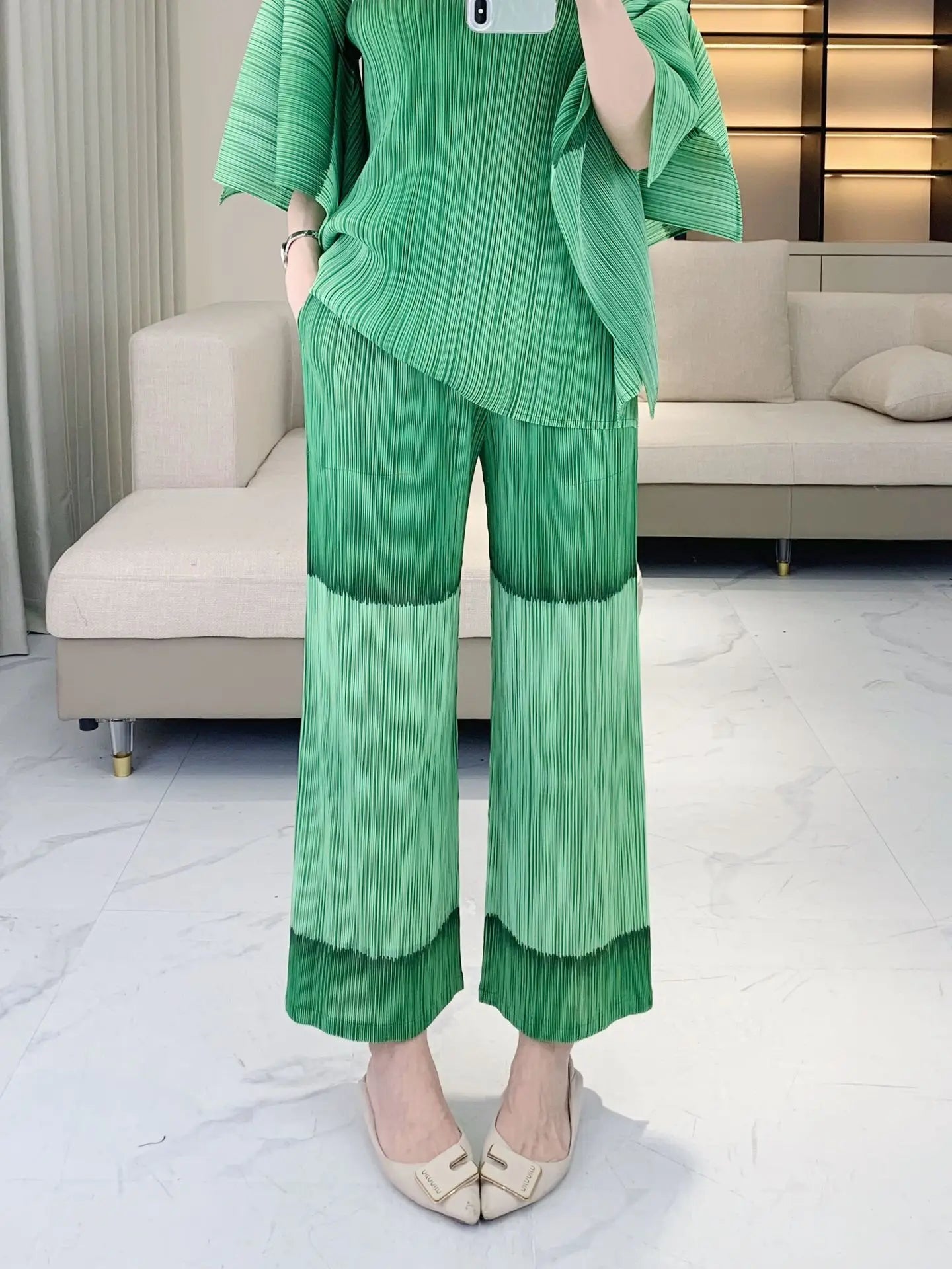 Luxe Japanese Pleats Pull-On Pants & Top Co-Ord Set