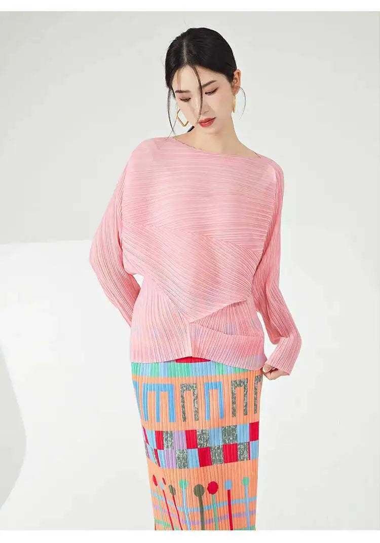 Pleated Relaxed Boat Neck Top