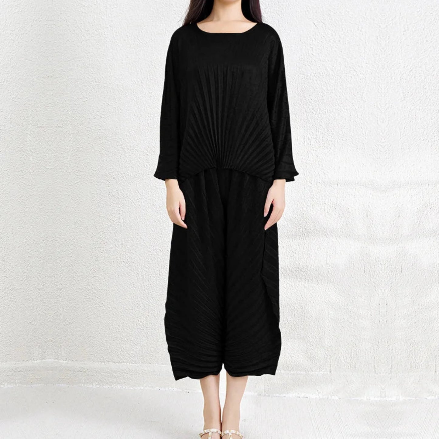 Women's Wide Leg Pleated Two-Piece Set