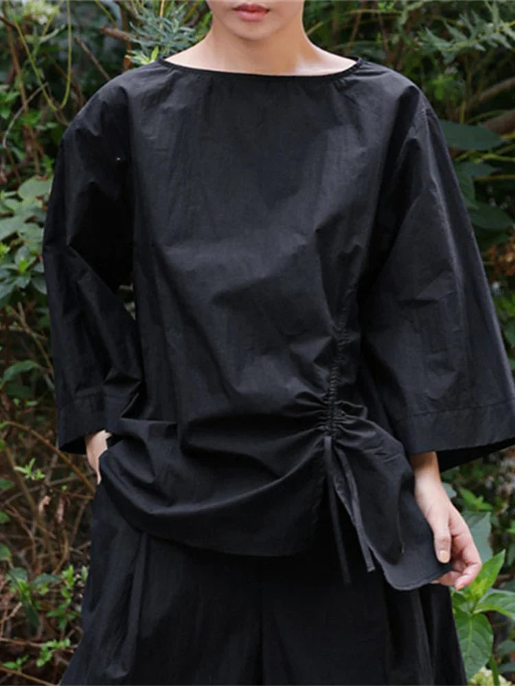 Japanese Cotton Top with Asymmetrical Ruching