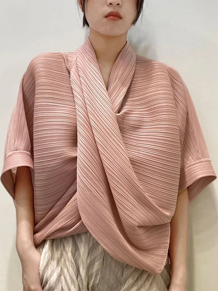 Japanese Inspired Pleated Top - Overlap Drape