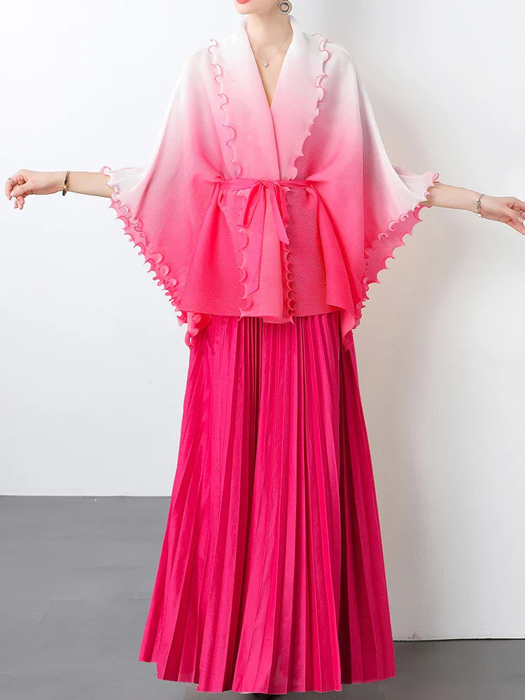 Plissé Pleated Long Skirt With Capelet Top