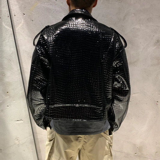 Men's Genuine Leather Crocodile Biker Jacket