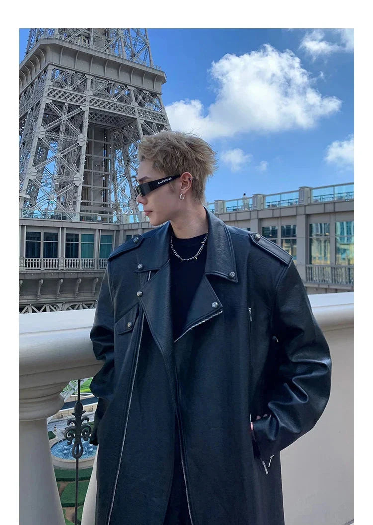 Men's Faux Leather Extra Long Trench Coat | Luxury Streetwear