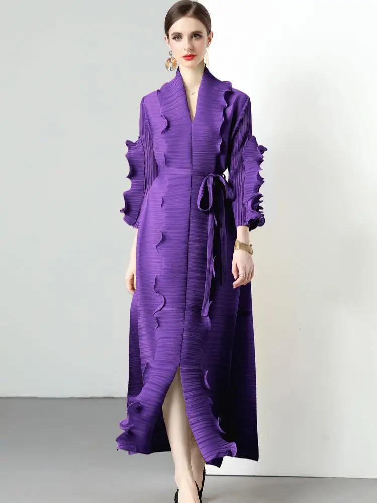 Women's Loose Fit Pleated Long Coat â€?Elegant Outerwear