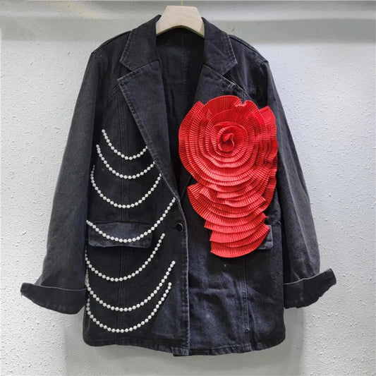 Luxury Black Denim Oversized Coat